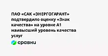 ПАО «САК «ЭНЕРГОГАРАНТ» подтвердило оценку «Знак качества» на уровне А1  наивысший уровень качества услуг