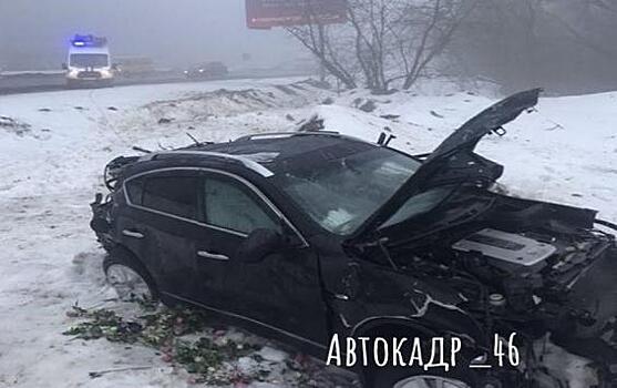 На курской дороге автомобиль вылетел в кювет