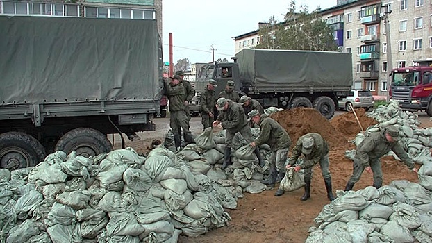 Уложено более 115 тысяч мешков с песком: военные продолжают укреплять дамбу в Ленинском районе ЕАО