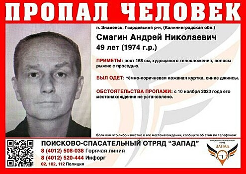 В Калининграде ищут рыжего мужчину, пропавшего в ноябре прошлого года