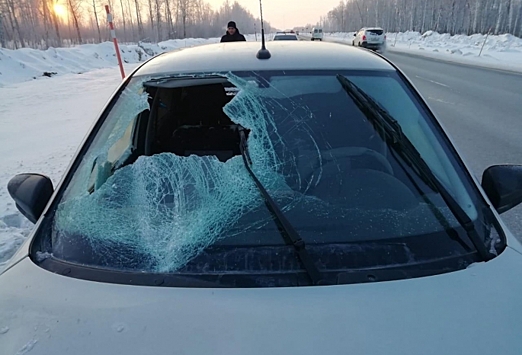 На трассе Тюмень — Омск машине пробило стекло снежным комом, слетевшим с фуры: пассажир получил контузию ...