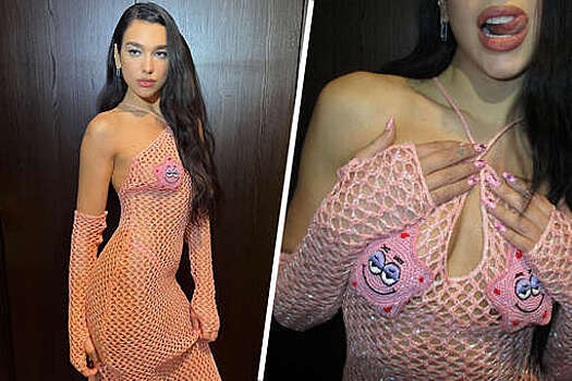 Дуа Липа пришла на вечеринку в прозрачном платье-сетке с героем "Спанч Боба" на груди