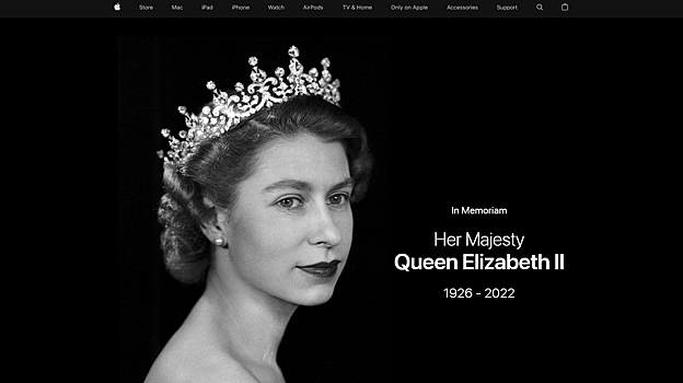 Apple изменила главную страницу в память о Елизавете II