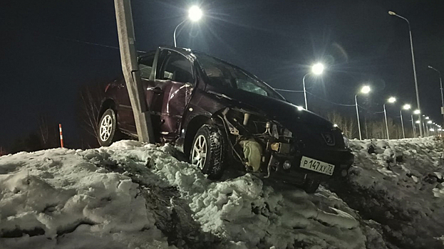 На трассе под Тюменью автоледи протаранила столб: пострадали четыре человека. ФОТО