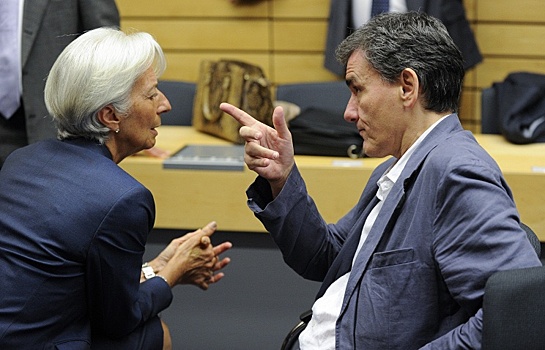 Глава МВФ Кристин Лагард и глава минфина Греции Эвклидис Цакалотос