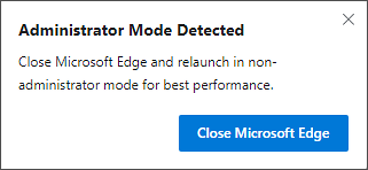 Microsoft Edge будет предупреждать при запуске с правами администратора