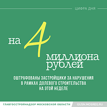 На 4 миллиона рублей оштрафовали подмосковных застройщиков на прошлой неделе