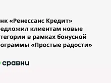 Банк «Ренессанс Кредит» предложил клиентам новые категории в рамках бонусной программы «Простые радости»