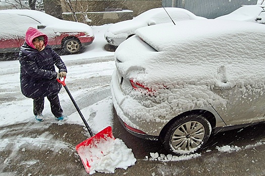 В Краснодаре на борьбу со снегом вышли чиновники и повары