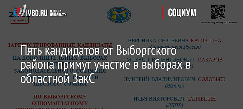 Пять кандидатов от Выборгского района примут участие в выборах в областной ЗакС