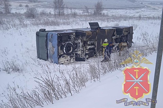 В Тульской области опрокинулся автобус с туристами