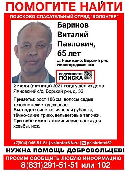 65-летний Виталий Баринов пропал в Нижегородской области