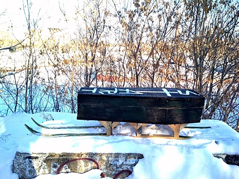 В Омске на "Зелёном острове" нашли чёрный гроб на лыжах