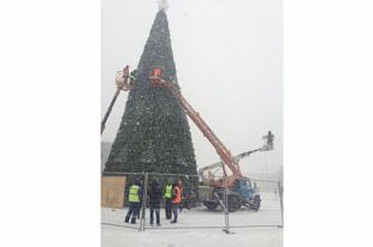 В Самаре на площади Куйбышева начали украшать новогоднюю елку