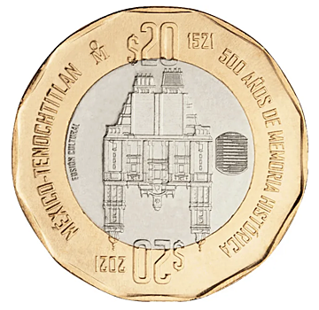 500 лет гибели Теночтитлана на биметаллических 20 песо