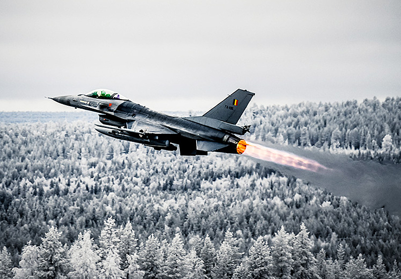 В учениях принимали финские (F/A-18 Hornet) и бельгийские (F-16 Fighting Falcon) истребители четвертого поколения