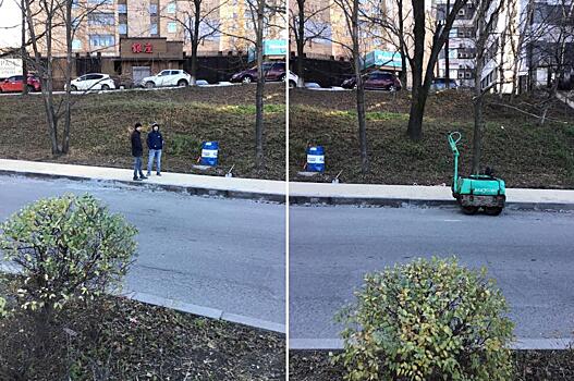 Во Владивостоке гастарбайтеры ломают высаженные накануне деревья чтобы подметать ими