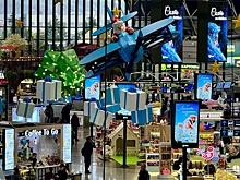 В аэропорту Сочи установили 25-метрового Деда Мороза на самолете