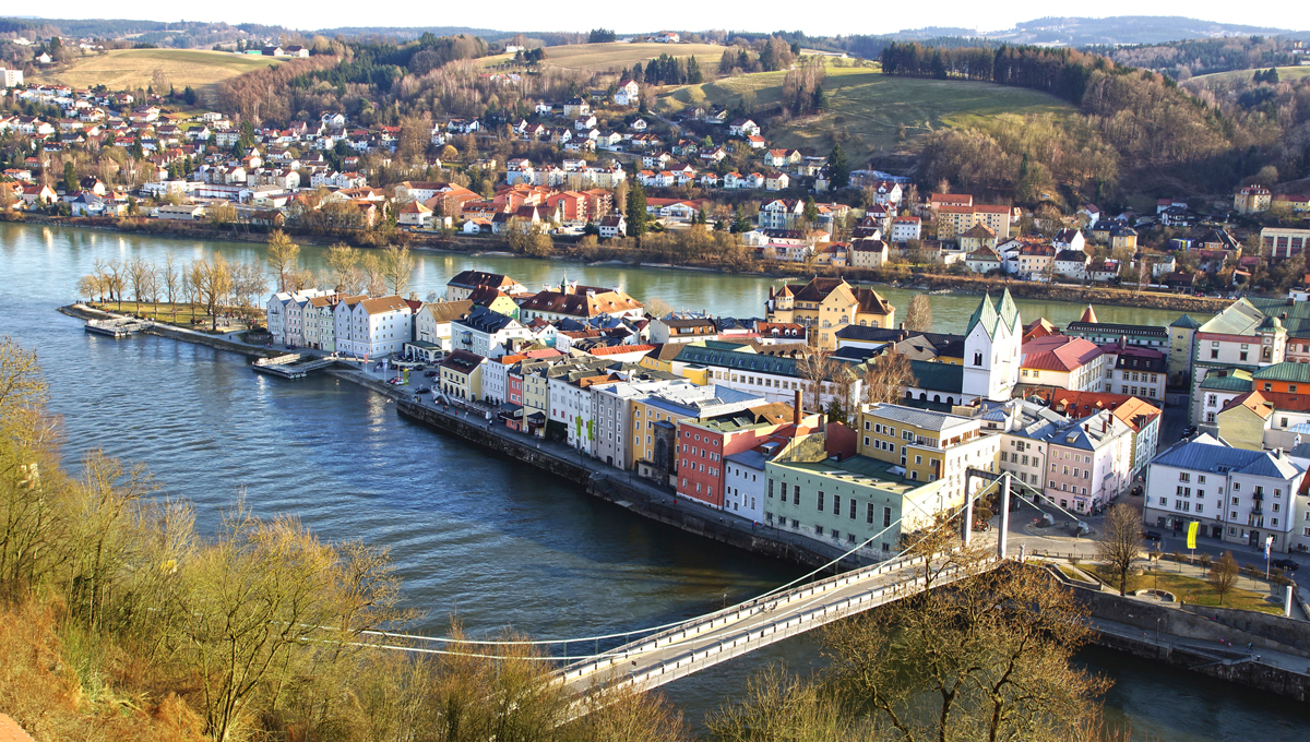 Место слияния трех рек, Пассау, Бавария, Германия, Европа