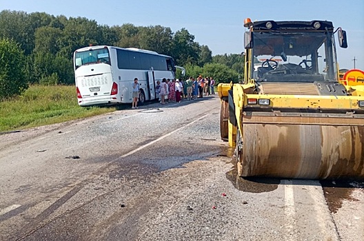 Автобус с пассажирами врезался в каток в Новосибирской области