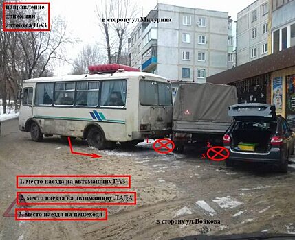 Укатившийся автобус помял два автомобиля