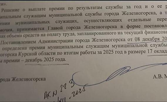 Премии по 17 окладов должны в декабре выплатить в Железногорске муниципальным служащим