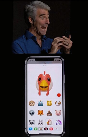 Вся вчерашняя презентация Apple в одной картинке. Еще одной новинкой стали "живые" смайлики Emoji - Animoji. Теперь с ними можно разговаривать, при этом, благодаря FaceID наши эмоции фиксируются и подстраиваются под нужный эмодзи