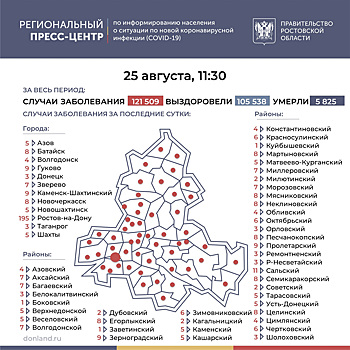 В 54 из 55 муниципалитетов Ростовской области выявили новых зараженных коронавирусом