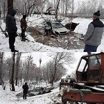 В Ростове, улетевший в овраг Lexus, доставали подъемным краном
