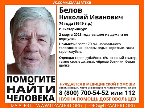 В Екатеринбурге пропал 74-летний мужчина