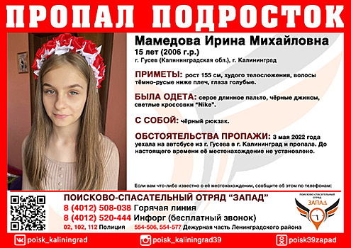 Села на автобус до Калининграда и пропала: в Гусеве ищут 15-летнюю школьницу