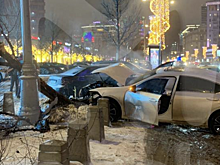 В Москве иномарка на большой скорости врезалась в дерево