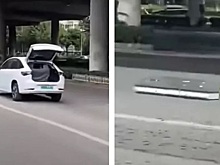 Аккумулятор китайского электромобиля выпал посреди дороги