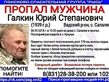 79-летний Юрий Галкин пропал в Нижегородской области