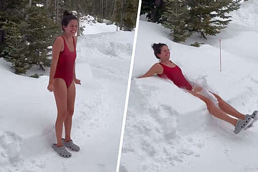 Модель Victoria's Secret Сара Сампайо в купальнике прыгнула в снег после бани