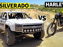 Видео: безумный пикап Chevrolet устроил гонку с внедорожным Harley-Davidson