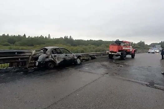 В Тверской области автомобиль врезался в отбойник и сгорел, погибли четверо