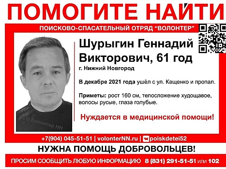 Геннадий Шурыгин пропал в Нижнем Новгороде