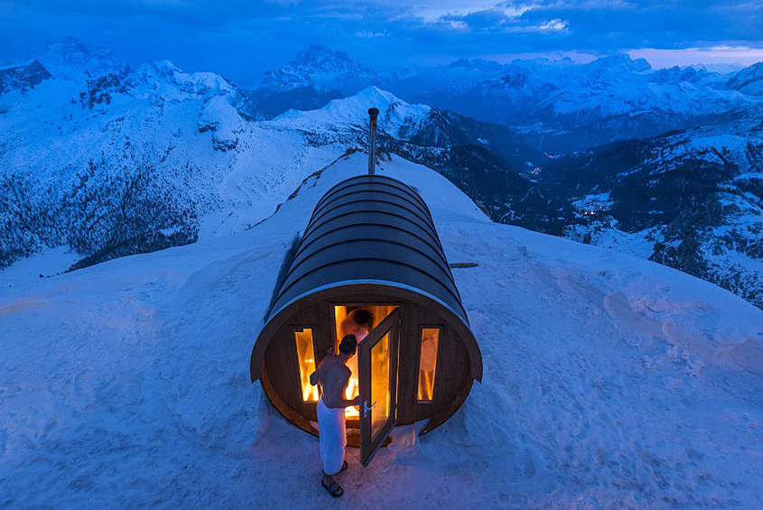 Сауна, лежащая в самом сердце Доломитовых Альп, на высоте 2800 метров