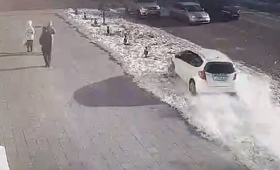 В Благовещенске автомобилистка снесла светильники возле здания мэрии и попала на видео