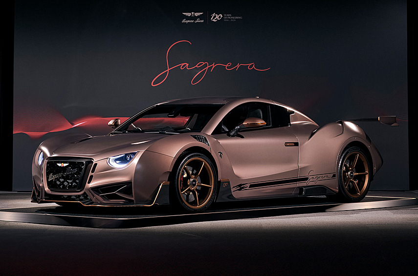 Hispano Suiza Carmen Sagrera. Испанская фирма показала новую версию своего электрического гиперкара Carmen. Особое издание выпустили в честь 120-летия марки. Демонстрационный экземпляр выкрашен в матовый колер Cava Gold: цвет меняется в зависимости от освещения. Аккумулятор на 103 киловатт-часа улучшил дальнобойность.