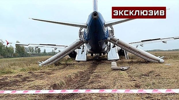 На видео попали отвалившиеся части самолета А320, совершившего посадку в поле