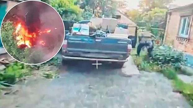 Российские бойцы уничтожили пикап с дронами ВСУ и запчастями к ним