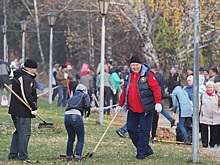 Министры с граблями убирали дендропарк на субботнике