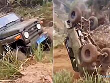 Внедорожник не смог преодолеть крутой склон и кубарем скатился вниз