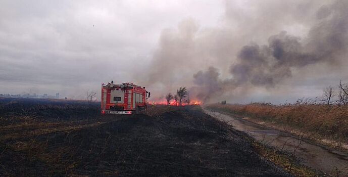 В Батайске потушили крупный ландшафтный пожар
