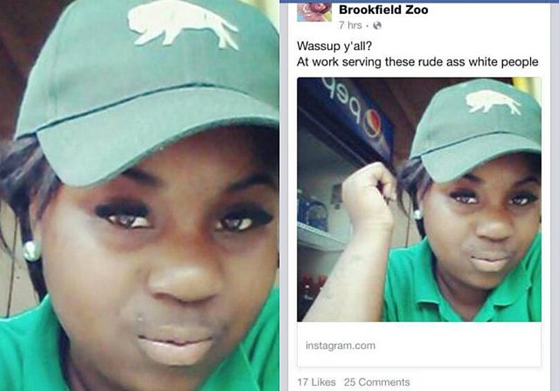 В 2015 году афроамериканку Рошель Робинсон уволили из зоопарка в Чикаго из-за поста в Instagram — селфи с недовольным лицом, которое она подписала так: «Как дела? А я на работе, обслуживаю эти мерзкие белые жопы».  