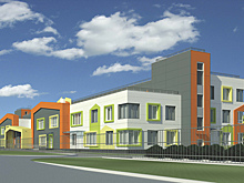 Фасады детского сада с бассейном в ТиНАО украсят декоративные домики и яркие оконные рамы