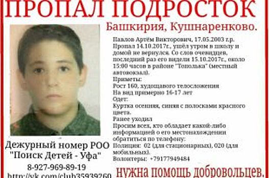 В Башкирии пропал 14-летний подросток