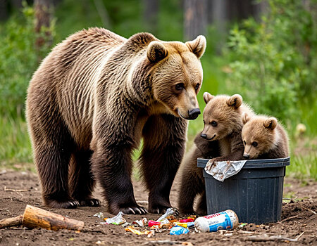 Медведица с двумя детёнышами запугала жителей Красной поляны в Сочи